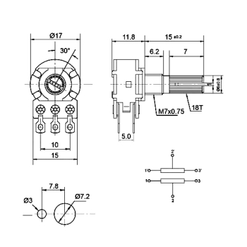 Stereo Synth Pot Dimensions